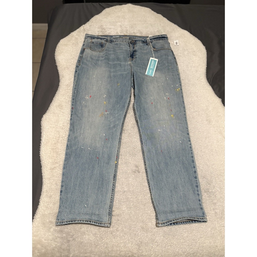 NWT Old Navy Boyfriend Jeans Womens Size 16 Light Wash Paint Splatter Denim